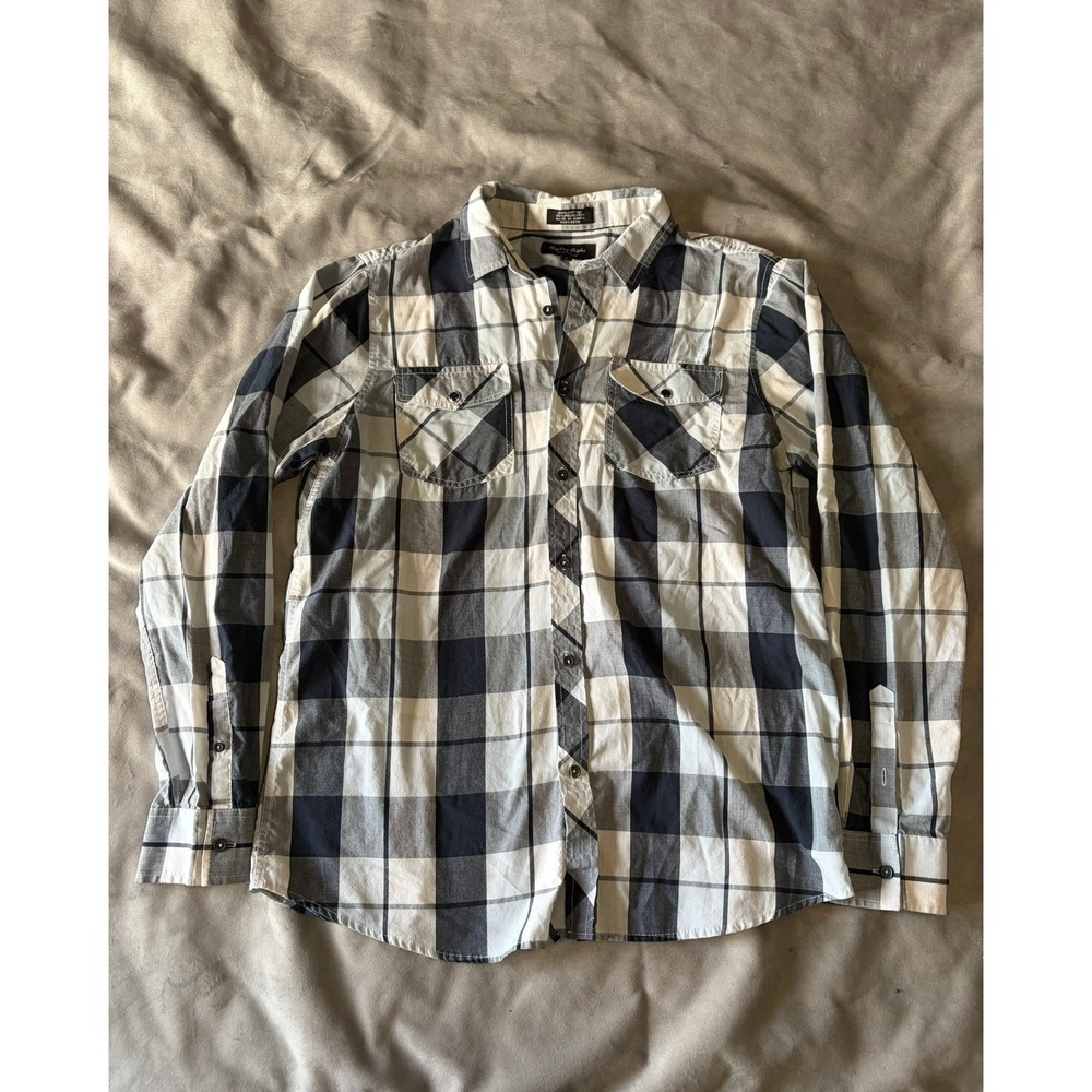 Eighty Eight Platinum Mens Black White Buffalo Plaid Button Down Shirt Large